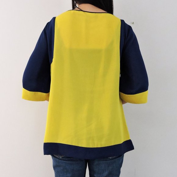 Banana Republic Bright Yellow/Blue Colour-Block Loose Fitting Blouse, Size S - Picture 6 of 11